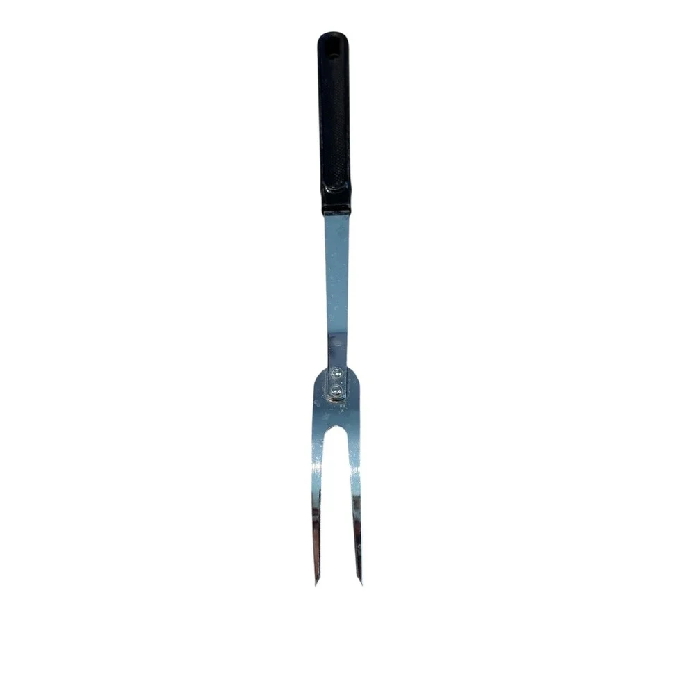 Vintage EKCO USA Stainless Steel Meat Carving Fork Black Textured Handle 10 inch